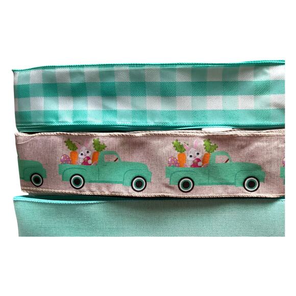 Blue Easter Truck Wreath Making Kit, DIY Spring Sign Gingham Ribbon Bundle Set - Picture 5 of 5